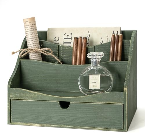 Rebee Vision Wooden Countertop Mail Organizer for Desk with 4-Slot, Green by REBEEVISION