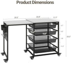 Craft Table with Wheels & Drawer,Extendable Cart with Pegboard,Black - Image 2