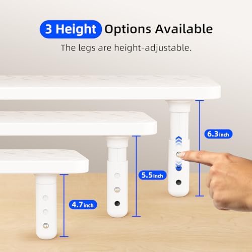 AFOOYO Dual Monitor Stand For Desk,31 Inch Adjustable Wood Computer Riser Desktop Storage Stand For Computer,Laptop,Printer,TV,White Grid - Image 2