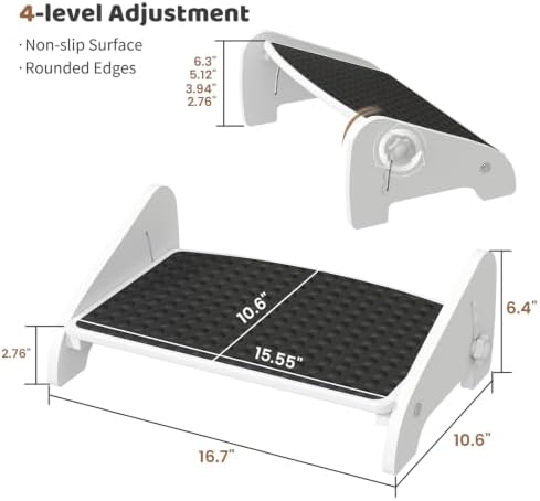 Under Desk Foot Rest, Adjustable Bamboo Ergonomic Footrest, 4 Heights - Image 3