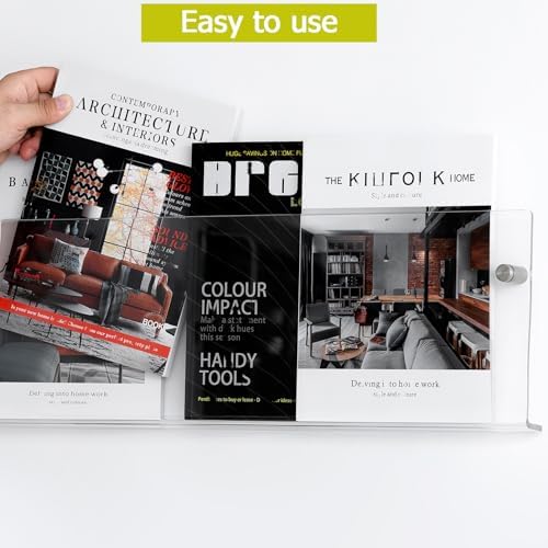 2 Pack Clear Acrylic Magazine Holder, Wall Mount Hanging Bookshelf Literature Storage Rack, Brochure File Display Shelf for Waiting Room, Living Room, Office, Home - Image 3