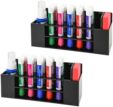 Acrylic Magnetic Dry Erase Marker Holder, 10 Slots Black Magnetic Marker Pen Holder, 2PCS Magnet Storage for Whiteboard, Desk Locker Organizer Accessories, Office, Classroom, Home by VieFantaisie