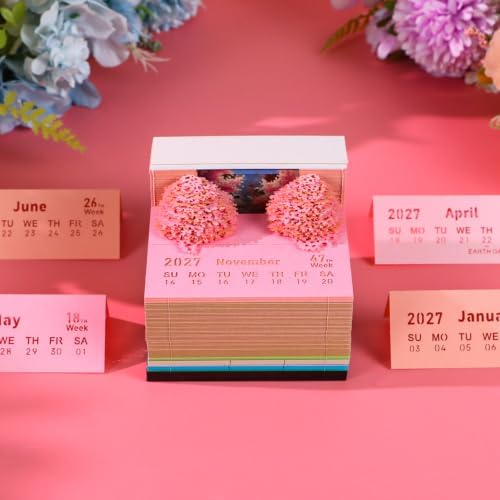 3D Calendar 2027,3D Memo Pad Time Piece Calendar 2027 Creative Desk Calendar Art Paper Sculpture Peach Forest, 2027 Tear Off Calendar DIY Decorative Gift - Image 3