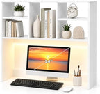 Desktop Bookshelf Organizer for College Dorm, Desk Hutch with LED Light Strip, White by Unknown