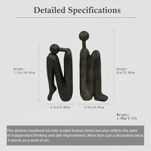 Thinker Decorative Bookends for Shelves, 1 Pair Heavy-Duty Book Ends Holder, Resin Book Stopper for Office Home Living Room Decor - Image 2