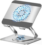 360° Rotating Adjustable Laptop Stand with Cooling Fan, Foldable Dual-Bar Support Height Tilt Angle Cooling Laptop Stand for Desk Pad Laptop Riser Heat Dissipation Stand Fit 10-17.3" Device by VanFeb