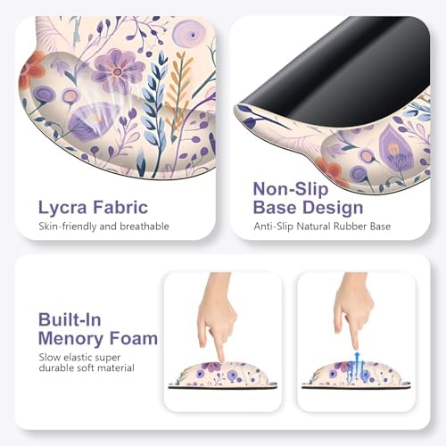 Cute Desk Mat, 4in1 Large Mouse Pad with Wrist Rest, Desk Matt for Desktop, Deskpad Mat, Anti-Slip XXL Computer Ergonomic Mousepad with Wrist Support for Keyboard and Mouse I Retro Purple Floral - Image 6