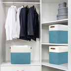 Bagnizer Large Fabric Storage Baskets | 50L Storage Bins, Decorative Linen Closet Baskets with Handles for Organizing, Shelf, Toys, Clothes, Home, Office, Nursery, 17x12x15Inches (Teal&White) - Image 2