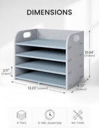 Fluxynara 4-Tier Felt File Organizer with Handles, Harbor Haze - Image 4