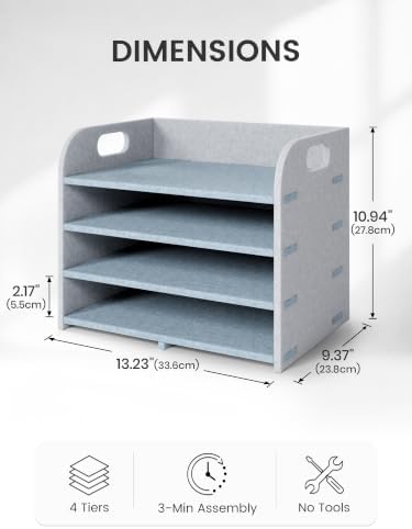 Fluxynara 4-Tier Felt File Organizer with Handles, Harbor Haze - Image 4