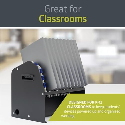 Pearington 10-Device USB Laptop Charging Station for Classroom, Home, or Office, Includes 6 AC Outlets & 4 USB Ports, Store Laptops, Tablets & E-Readers up to 1.4" Thick, 17" x 13" x 16" - Image 5