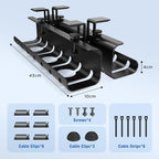 2 Pack No-Drill Under Desk Cable Management Tray 33.8 inch Large Wire Cord Organizers, Cable Management Under Desk for Home and Office No Damage Black - Image 6