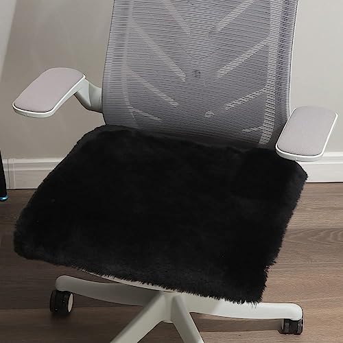 LLB Sheepskin Chair Covers Office Chair Cushion Dining Room Chair Pads Desk Chair Seat Cushion for Computer Chair Fur Area Rugs for Living Room 19x19 Inch (Pack of 1), Shearling Black by LLB