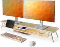 Fenge Dual Monitor Stand Riser with Phone & Tablet Slot, Oak by Fenge