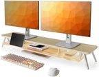 Fenge Dual Monitor Stand Riser with Phone & Tablet Slot, Oak by Fenge