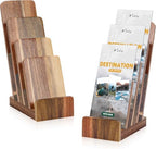 2 Pack Acacia Wood 4 Inch Wide pamphlet holder stand 4-Tier Flyer Display Stand 4×6 Inch Postcard Greeting Card Countertop Trifold Literature Holder Booklet Menu Organizer For Office Home by Unknown