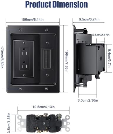 ZEXMTE in Wall Cable Management Kit, Wall Cable Concealer Kit for TV, Recessed Outlet for Low Voltage Cables, Cord Hider Fits All Plugs for Wall Mounted TV & Cable Pass Through, Black - Image 5