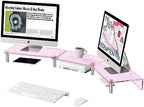 Pink Acrylic Dual Monitor Stand Riser，Adjustable Length Angle for 2Monitors by HEWYIOS