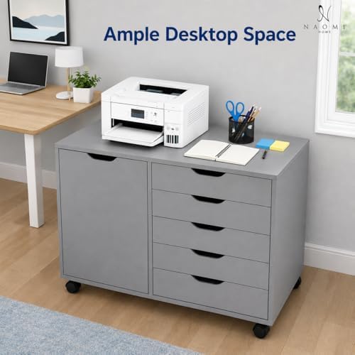 Naomi Home Amy 5-Drawer Rolling Office File Cabinet - Gray - Image 5