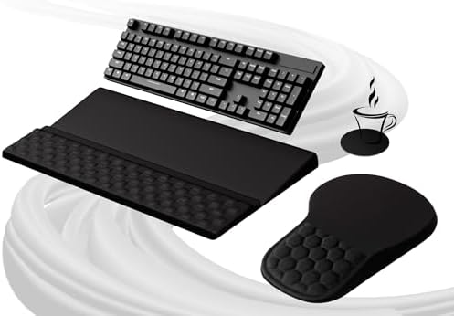 Ospelelf Ergonomic Mouse Pad and Keyboard Stand Wrist Rest Set, Memory Foam Comfort, Pain Relief for Typing, Office Desk Accessories, Black by OspelelfOfficeSupplies
