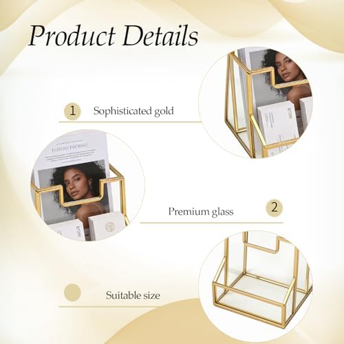3 Pcs 4 Inches Gold Glass Brochure Holder with Business Name Card Holder Trifold Pamphlet Stand Countertop Literature Flyer Brochure Displayfor Menu, Booklets, Journals Display, Magazine - Image 3