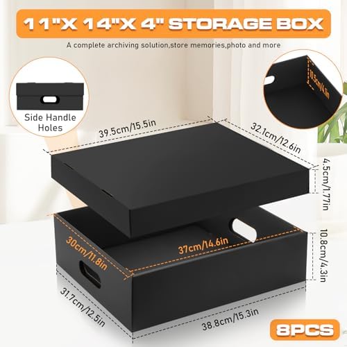 AOBOPLE 8 Pack Photo Storage Box,11" x 14" x 4" Archival Storage Box with Lids,Protective Storage Box for Photo,Pictures,11x14 Documents, Keepsakes and Jewelry Home and Office Organizer - Image 2