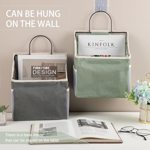 Woanger 12 Pcs Wall Hanging Storage Bag Wall Hanging Organizer Bag Over The Door Closet Basket Containers Bins with Hook Pocket for Bedroom Bathroom (Light Gray, Beige, Dark Gray, Black, Khaki, Green) - Image 5