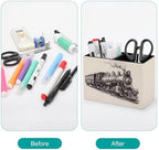 Pens Holder, Pencils Holder for Desk Organizer, Cartoon Train PU Leather Pencil Cups Desktop Stationery Storage Makeup Brush Holder Pens Organizer for Office Home - Image 3