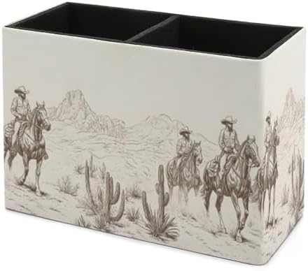 Pens Holder, Pencils Holder for Desk Organizer, Western Horse Cactus PU Leather Pencil Cups Desktop Stationery Storage Makeup Brush Holder Pens Organizer for Office Home - Image 7