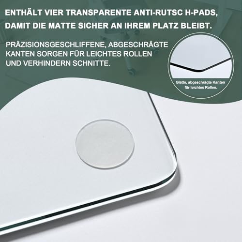 Glass Chair Mat Heavy 1/5" Thick Premium Tempered Glass Duty Hard Glass Chair Mats -for Office Chair on Carpet or Hard Floor with 4 Anti-Slip Pads (55" x 40) - Image 7
