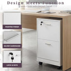 Lavish Home 2-Drawer Wooden File Cabinet with Lock, White, 16” x 27” - Image 3