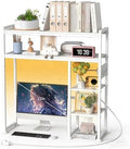 Aetheris Desktop Organizer Shelf, 30" Wooden Office Storage Rack with Outlets, Display Shelf Rack with Light Strip, 5 Tier Desktop Display Rac, Desk Shelf, Desk Hutch for Computer Monitor (White) by Unknown