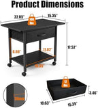 22" x 15" Under Desk Rolling Printer Stand, 2-Tier Industrial Mobile Printer Table with Strong Fabric Drawer, Storage Shelf, Steel Frame and Lockable Wheels, Printer Cart for Home Office (Black) - Image 2