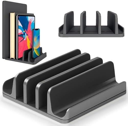 Elestoria 5- Slot Vertical Laptop Stand - Aluminum Laptop Stand Vertical for Desk - Fits MacBook Pro/Air, Surface, Mobiles & Gaming Laptops up to 17.3" - Heavy Duty Laptop Holder for Desk - (Black) by Elestoria