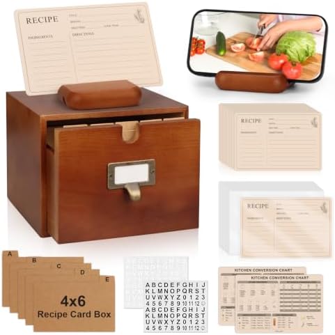 4x6 Wood Recipe Box with Cards and Dividers Vintage Recipe Card Box by DLUGOPIS