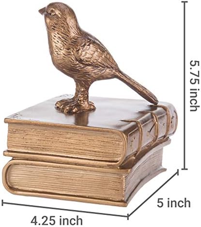 MyGift Gold Bird Bookends Decorative for Heavy Books, Brass Book Ends for Shelves, Vintage Resin Bookends, 1 Pair - Image 4
