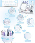 White Desk Accessories and Organizers with Desk Organizer and 360°Rotating Pen Holder stapler Pen and a Lot of Office White Office Supplies Beautifully Presented in a Gift Box - Image 2