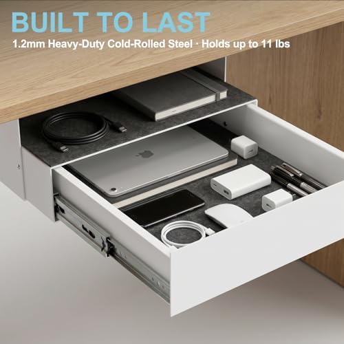 Under Desk Drawer Slide Out, Lockable Steel Drawer,13.8",White - Image 6