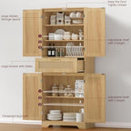 Iwell Tall Storage Cabinet with 2 Adjustable Shelves & Large Drawer, Rattan Cabinet with 4 Doors, Pantry Cabinets for Dining Room, Living Room, Home Office, Natural - Image 4