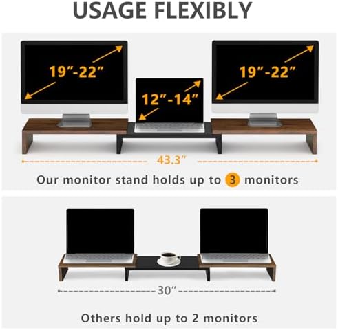 TAVR Dual Monitor Stand Riser, Wooden Computer Monitor Stand for 2 Monitors - Image 4