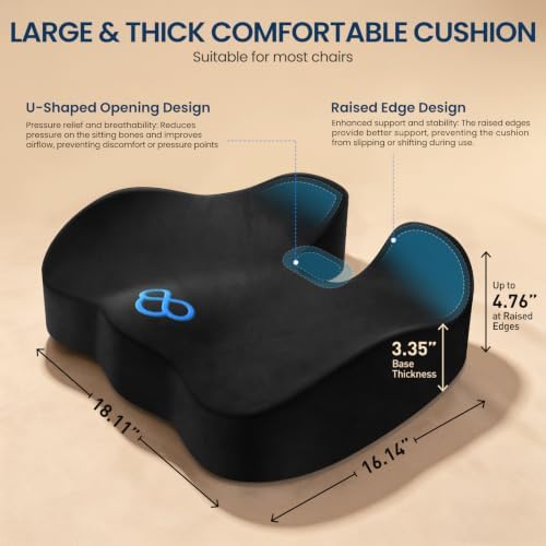BlissTrends Memory Foam Seat Cushion for Office Chair & Car Seat, Black - Image 4