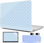 MEEgoodo 4-in-1 Printed Case for MacBook Neo 13 inch 2026 Release Model A3404,Laptop Hard Shell Cases with Keyboard Skin & Screen Protector & Webcam Covers,Blue & White Polka Dots by MEEgoodo