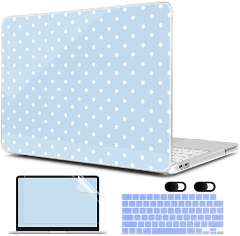 MEEgoodo 4-in-1 Printed Case for MacBook Neo 13 inch 2026 Release Model A3404,Laptop Hard Shell Cases with Keyboard Skin & Screen Protector & Webcam Covers,Blue & White Polka Dots by MEEgoodo