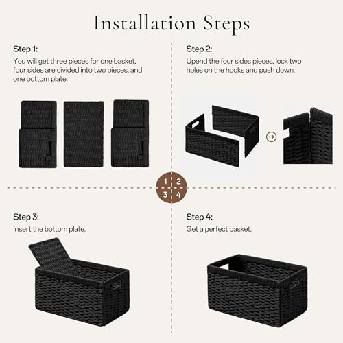 joybest Black Wicker Baskets for Shelves, Hand-woven Storage Baskets - Image 2