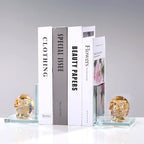 Glass Skull Book Ends for Shelves with Golden Crystal Skulls - Image 2