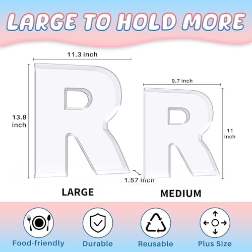 13.8" Extra Large Acrylic Letter Charcuterie Board Box, Reusable Fillable Letter Cake Candy Dish Display Serving Tray for Birthday Anniversary Party Decoration (R) - Image 2