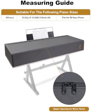 88 Keys Digital Piano Keyboard Cover, Waterproof Dustproof Oxford Fabric, Soft Plush Lining, Dual Zipper Design, 53×12 Inch, Black, Compatible with Yamaha/Kawai/Roland/Casio (Grey) - Image 2