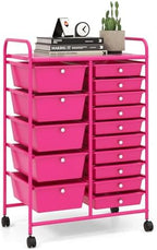 LDAILY 15 Drawer Rolling Storage Cart, Rolling Cart with Drawers for Classroom, Art Supply Craft Organizer on Wheel with Metal Frame & Handles for Home Office School by LDAILY