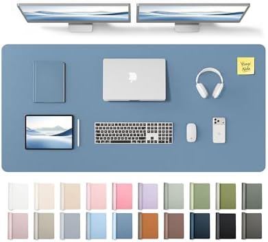 YSAGi Leather Desk Pad Protector, Office Desk Mat, Large Mouse Pad, Non-Slip PU Leather Desk Blotter, Laptop Desk Pad, Waterproof Desk Writing Pad for Office and Home (Blue,55" x 24") by YSAGi