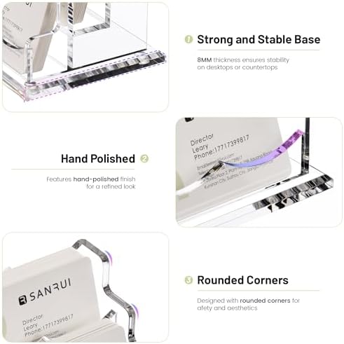 SANRUI Clear Acrylic Desk Business Card Holder, 6 Horizontal Slots - Image 3